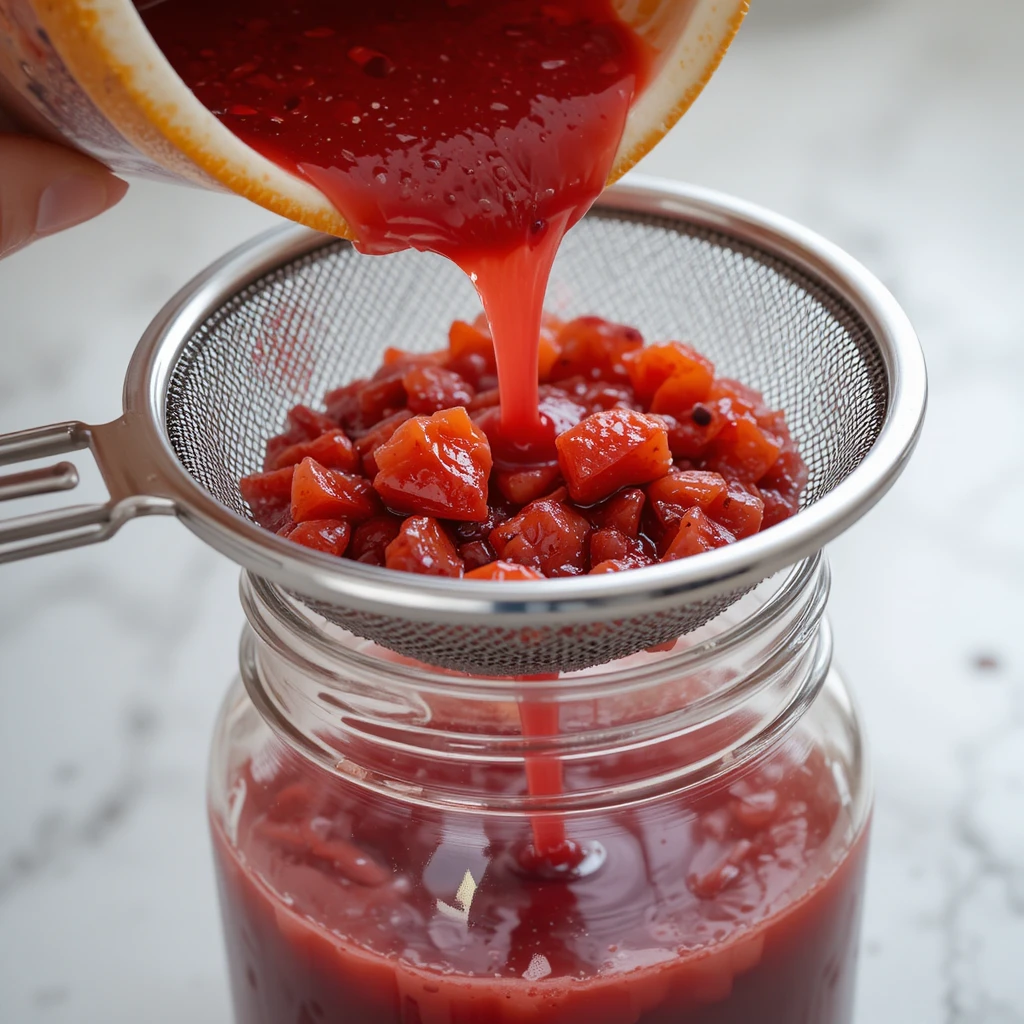 3. Strain and Mix the Blood Orange Juice