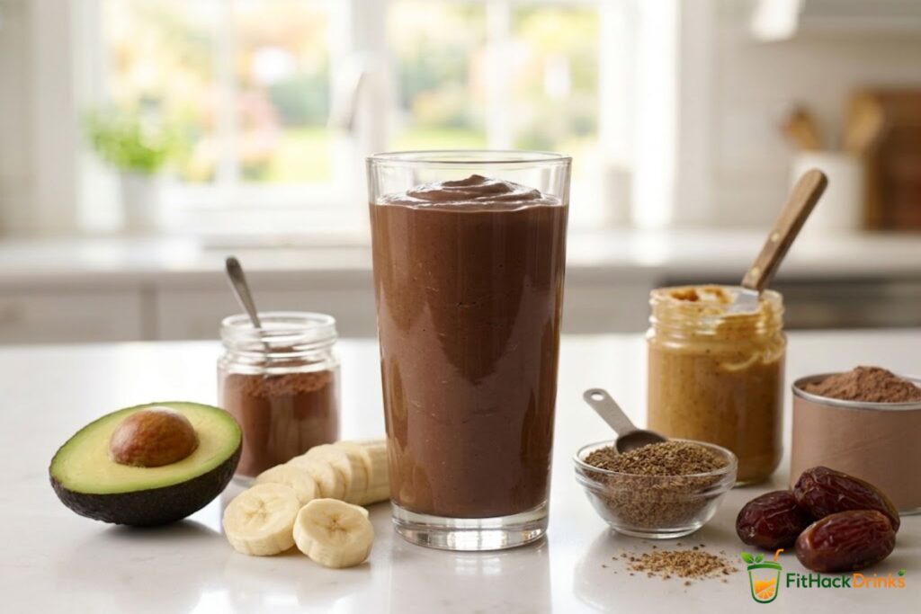 chocolate avocado flaxseed protein smoothie