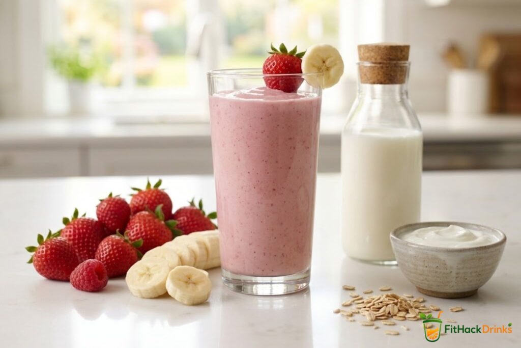 strawberry banana kefir protein smoothie